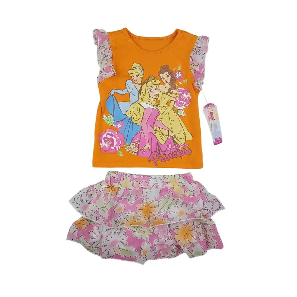 Disney Princess Girsl Graphic Tee & Tiered Ruffle Skirt Set Size 2T Belle Outfit